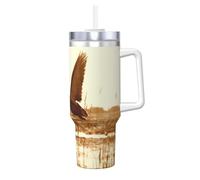 BLWSLC Taza de café de viaje de acero inoxidable con asa y pajita, de 1,134.0 g, diseño de pato y mosca sobre el río, adecuada para interiores de automóviles y viajes