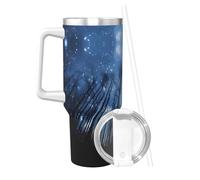 BLWSLC Taza de café instantánea con diseño de cielo nocturno de 40 onzas con asa y pajita, de acero inoxidable, adecuada para interiores de automóviles y viajes