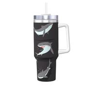 BLWSLC Taza de café instantánea de 1,134.0 g con estampado de peces con asa y pajita, de acero inoxidable, adecuada para interiores de automóviles y viajes