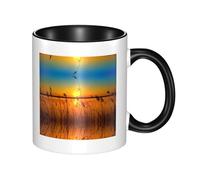 BLWSLC Taza de cerámica negra con diseño de Reeds by The River, adecuada para cafeterías y oficinas.