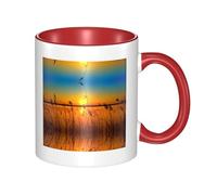 BLWSLC Taza de cerámica roja con diseño de Reeds by The River, adecuada para cafeterías y oficinas.