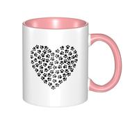 BLWSLC Taza de cerámica rosa con estampado de huellas de perro, diseño de corazón, adecuada para cafeterías y oficinas.