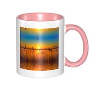 BLWSLC Taza de cerámica rosa con estampado de Reeds by The River, adecuada para cafeterías y oficinas.