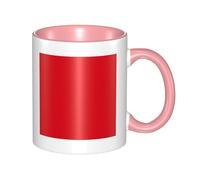 BLWSLC Taza de cerámica rosa impresa de color rojo sólido con mango curvo, adecuada para la oficina y la bebida diaria.