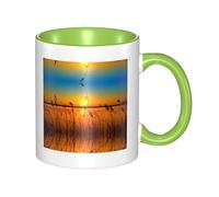 BLWSLC Taza de cerámica verde con estampado de Reeds by The River, adecuada para cafeterías y oficinas.