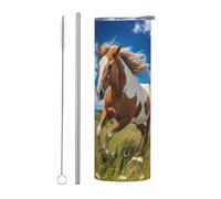 BLWSLC Taza de paja recta de 590 ml, diseño de caballos en la pradera, taza de viaje adecuada para camping, oficina y hogar