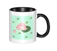 BLWSLC Taza negra de cerámica impresa con diseño de flores de loto esperando a florecer con mango curvo, adecuada para la oficina y beber todos los días.