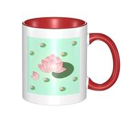 BLWSLC Taza roja de cerámica impresa con diseño de flores de loto esperando a florecer con mango curvo, adecuada para la oficina y beber todos los días.