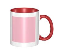 BLWSLC Taza roja de cerámica impresa de color rosa sólido con mango curvo, adecuada para la oficina y la bebida diaria.