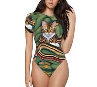 BLWSLC The story of the snake and the cat - Mono de manga corta para mujer, informal, para fiestas, uso diario, con dobladillo de botón a presión, NEGRO, XL