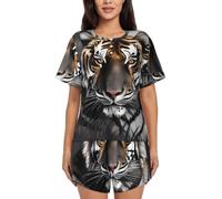 BLWSLC Tiger at rest - Conjunto de pijama para mujer, camiseta de manga corta y pantalones cortos, conjunto de pijama de 2 piezas, NEGRO, Large-5X-Large
