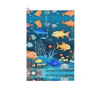 BLWSLC Toalla de limpieza para palos de golf, color azul, con estampado de World of Fish, 61 x 40,6 cm, lavable a máquina, limpia ranuras de club, adecuada para carritos de golf o palos