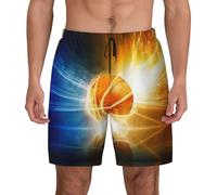 BLWSLC Traje de baño con estampado de pelota de baloncesto para hombre, pantalones cortos de playa de doble capa, adecuados para la playa y el gimnasio, Negro, 3XL
