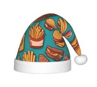 BLWSLC Un montón de hamburguesas fritas de dibujos animados impreso sombrero de Navidad para niños, sombrero festivo de Navidad adecuado para fiestas de vacaciones y uso al aire libre de invierno