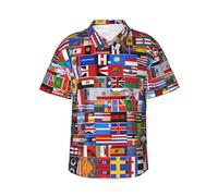 BLWSLC Various Flags Camisa hawaiana de manga corta para hombre, perfecta para fiestas de vacaciones en la playa este verano, NEGRO, 3X-Large-4X-Large