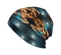 BLWSLC View Under The Moon - Gorro de punto estampado, sin ala elástica, cálido y adecuado para el hogar, esquí o viajes. Negro