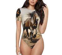 BLWSLC Western Horse - Body de cuello redondo para mujer, de manga corta, de una pieza, para uso individual o en capas, NEGRO, X-Large
