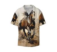BLWSLC Western Horse - Camisa de manga corta con cuello cubano para hombre, con botones, informal, para playa, vacaciones, Negro, Small-5X-Large
