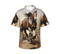BLWSLC Western Horse Camisa hawaiana de manga corta para hombre, perfecta para fiestas de vacaciones en la playa este verano, Negro, Large-4X-Large