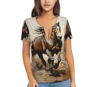 BLWSLC Western Horse - Camiseta con cuello en V profundo para mujer, ajuste holgado, Negro, XXL
