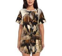 BLWSLC Western Horse - Conjunto de pijama para mujer, camiseta de manga corta y pantalones cortos, conjunto de pijama de 2 piezas, Negro, X-Large-5X-Large