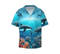 BLWSLC Whales Under the Sea - Camisa de manga corta con botones para hombre, cuello cubano, informal, playa, vacaciones, Negro, XX-Large-5X-Large