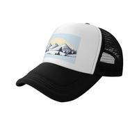 BLWSLC White Snowy Mountains - Gorra de béisbol de malla estampada negra, gorra de camionero transpirable, adecuada para pesca y senderismo
