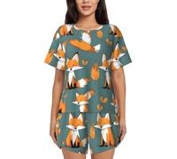 BLWSLC Yellow Fox - Conjunto de pijama para mujer, camiseta de manga corta y pantalones cortos, conjunto de pijama de 2 piezas, Negro, Large-5X-Large