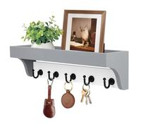 BlyeMichdi Colgador Llaves Pared, 5 Ganchos Cuelga Llaves con Estanteria, Portallaves de Madera, Decorativo Organizador llaves Estante Para Cartas para Entrada, Oficina, Cocina (Gris)