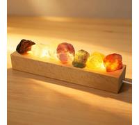 BlyeMichdi Lámpara de Sal con Base Madera, 7 Colores Piedras de Sal con Luz Ajustable para Ambiente Relajante, USB Luz Nocturna de Piedra Cristal, Luces Acogedora para Salón,Meditación, Yoga, Decor