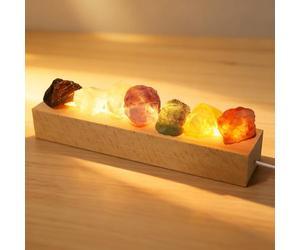 BlyeMichdi Lámpara de Sal con Base Madera, 7 Colores Piedras de Sal con Luz Ajustable para Ambiente Relajante, USB Luz Nocturna de Piedra Cristal, Luces Acogedora para Salón,Meditación, Yoga, Decor