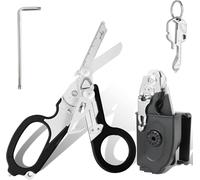 Blyxon Tijeras de emergencia multifuncionales, tijeras tácticas plegables para trauma, tijeras de rescate para acampar al aire libre con funda de utilidad (negro)