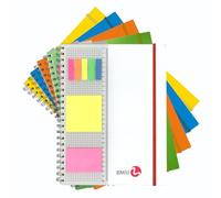 BM BeMore - Bloque espiral PPL con regla 0121211 - Bloque espiral con agujeros tamaño A4 - Bloque con regla y adhesivos reposicionables - Rayas 5 mm, cuadrados 5 mm - Papel 80 g/m²