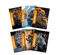 BM BeMore Wild Maxi - Cuaderno A4, cuadrícula de 5 mm con márgenes para primaria, media y superior, 10 unidades, con diseño de animales, 72 páginas, papel de 100 g