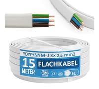 BM Electric YDYp NYM-J Cable de instalación plano 3 × 2,5 mm², perfiles de 11 × 6 mm, conductores de cobre de 300/500 V, revestimiento de PVC gris, instalación fija para habitaciones en seco, vapor y