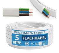 BM Electric YDYp NYM-J Cable de instalación plano 3 × 2,5 mm², perfiles de 11 × 6 mm, conductores de cobre de 300/500 V, revestimiento de PVC gris, instalación fija para habitaciones en seco, vapor y