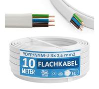 BM Electric YDYp NYM-J Cable de instalación plano 3 × 2,5 mm², perfiles de 11 × 6 mm, conductores de cobre de 300/500 V, revestimiento de PVC gris, instalación fija para habitaciones en seco, vapor y