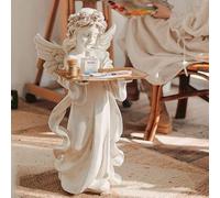 BMAES Mesa Auxiliar de Ángel de Alicia para Sala de Estar, Escultura de Ángel Vintage de Hada de Resina, decoración de jardín con cajón de Almacenamiento, Ángel de pie