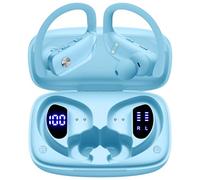 bmani Auriculares inalámbricos Bluetooth con pantalla LED de 80 horas de reproducción, gancho sobre la oreja con micrófono, sonido estéreo, controles de botón fáciles, auriculares deportivos para