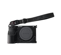 BMAOLLONGB Funda A6700 hecha a mano de piel auténtica Litchi para cámara Sony Alpha A6700, versión de apertura inferior + correa de mano (negro)