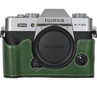 BMAOLLONGB X-T30 III/II - Funda hecha a mano de piel sintética para cámara de fotos con apertura inferior para Fujifilm XT30 X-T30 III/II con correa para el cuello (verde)
