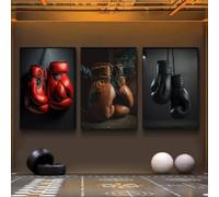 BMGKYAGL Cuadro de gimnasio estilo nórdico, arte de pared, decoración del hogar, pintura impresa, póster para sala de estar, guantes de boxeo, lienzo, 50 x 75 cm x 3 marcos