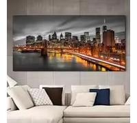 BMGKYAGL Cuadro de lienzo con paisaje urbano de Manhattan, vista nocturna al atardecer, obra de arte (55 x 110 cm, sin marco)