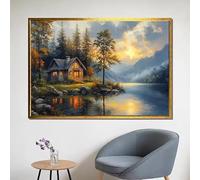 BMGKYAGL Cuadro en lienzo con diseño de cabaña acogedora en un bosque toscano, para pared, para sala de estar, decoración del hogar (80 x 120 cm, marco interior)