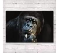 BMGKYAGL Cuadro en lienzo El gorila está pensando, divertido póster de arte mural con animales, ilustración para la decoración del hogar (50x70cm/Marco interno).