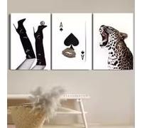 BMGKYAGL Decoración de pared de estilo moderno, pintura de tela con estampado de leopardo, ocho bolas de picas, guepardo, chica de la suerte, decoración familiar (70 x 100 cm x 3/sin marco)