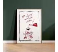 BMGKYAGL Impresión de carrito de bar moderno, arte de pared de cóctel navideño, póster de Come, bebe, sé feliz, imágenes artísticas minimalistas imprimibles (20 x 30 cm/marco interior)
