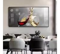 BMGKYAGL Láminas y pósteres de moda, cuadro abstracto de copa de vino tinto sobre lienzo, decoración moderna para comedor y cocina (20x40cm/marco interno).