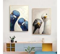 BMGKYAGL Lienzo con estampados de palomas caprichosas, decoración de pared con animales divertidos, póster mural retro de búho y perro (50x70cmx2/marco interno)