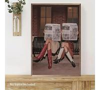 BMGKYAGL Lienzo de arte moderno para pared, diseño contemporáneo de dibujos animados: mujeres leyendo periódicos en sillas para sala de estar (20 x 30 cm/marco interior)